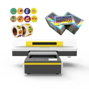 Printer flatbed UV 6090 dengan tiga I3200 kepala cetak untuk mencetak botol kaca stiker vinil