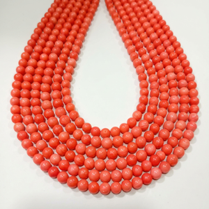 Perles de corail rose naturel en forme de boule, simples, 5 mm, brin de 8 pouces de long - Product Image 1