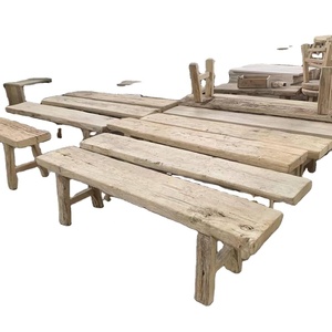 Chinese antieke vintage rustieke natuurlijke gerecycleerde oude eikenhouten lange bankkruk - Product Image 1