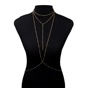 Sexy exaggerated beach casual full body chain dress necklace Shiny diamond pendant tassel body chain bikini