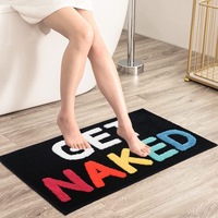 Alfombra de Baño Divertida y Bonita FIGOO-Naked, Alfombra Suave y Esponjosa con Diseño de Arcoíris Azul, Decoración para Ducha, Alfombra Lavable Antideslizante con Diseño de 'Get Naked'