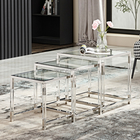 Ensemble de tables basses en verre trempé pour intérieur, gain de place, avec cadre en acier inoxydable, tables gigognes pour salon et bureau
