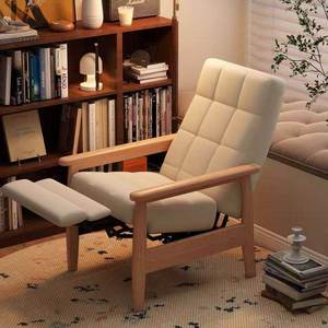 Solid Wood Recliner Chair With Footrest Lumbar Support For Bedroom Nap And Long Term Sitting Comfortable Single Sofa Chair - Product Image 1