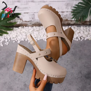 Sandalias de Tacón Alto con Suela Gruesa y Color Sólido, Tallas Grandes, Fabricante de Tacones, Venta al por Mayor, Zapatos Casuales de Mujer - Product Image 4