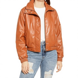Chaqueta Bomber de Piel Vacuna para Mujer, de Alta Calidad, Elegante, Nuevo Diseño de Moda, Cuello Alto, Transpirable, Impermeable y Ecológica - Product Image 1