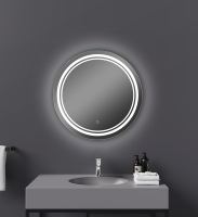 Miroir LED rond sans cadre à éclairage par défilement d'eau avec contrôle tactile anti-buée, miroir rond moderne pour salle de bain d'hôtel