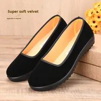 Nouvelles chaussures en tissu de style vieux Pékin pour femmes, chaussures plates antidérapantes à bout carré pour l'hôtellerie et le travail, chaussures de danse noires, vente en gros