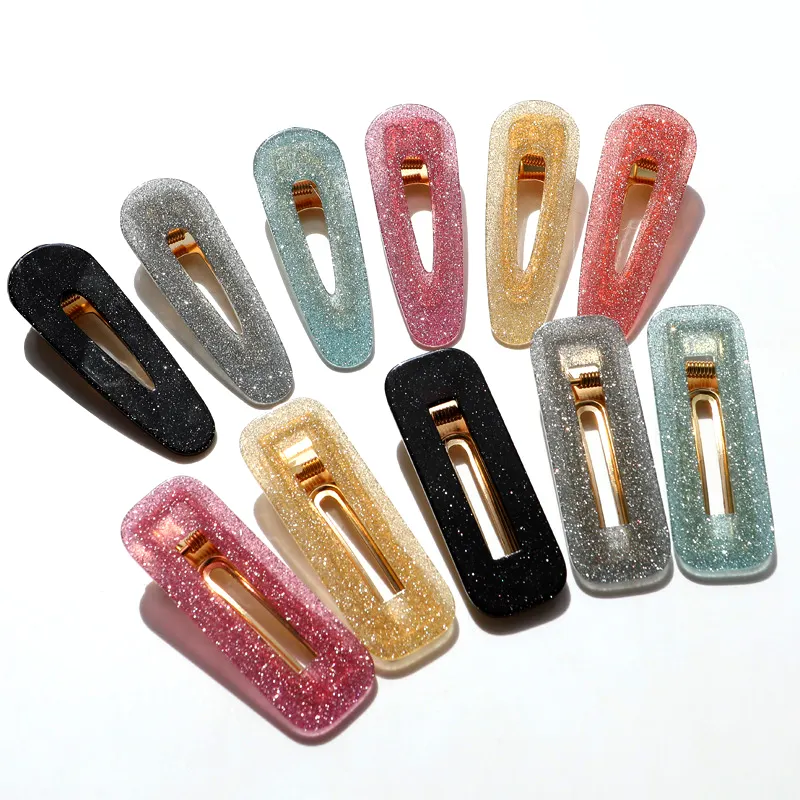 Korean Style Water Drop Rectangle Shape Hairgrips Glitter Acetate Acrylic Resin Hair Clip Accessories For Woman