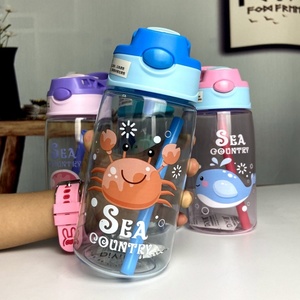 Bouteille d'eau portable à imprimé dessin animé mignon pour sports de plein air, tasse en plastique avec paille pour étudiants et enfants, idéale pour les voyages d'été - Product Image 2
