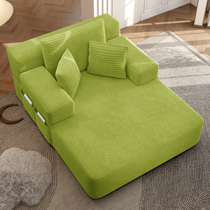 Sofá modular desmontable de varias combinaciones con tiras verticales de tela de pana, bolsillos laterales integrados y relleno de esponja completa. - Product Image 5