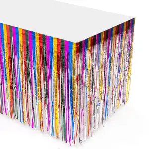 29x108 Inch Mardi Gras Metallic Foil Fringe Tinsel Table Skirts For Rectangle Tables Streamer Backdrop For Mardi Gras Party