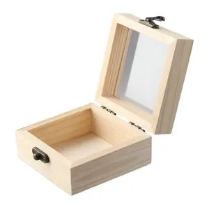 Boîtes de rangement en bois en gros personnalisées avec couvercles en verre, divers styles et tailles de boîtes de rangement en bois