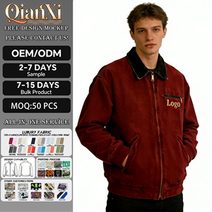 Jaket Denim Kanvas Katun Kerja Pria Vintage Tebal Dicuci dengan Bordir Kustom OEM ODM untuk Pria - Product Image 1