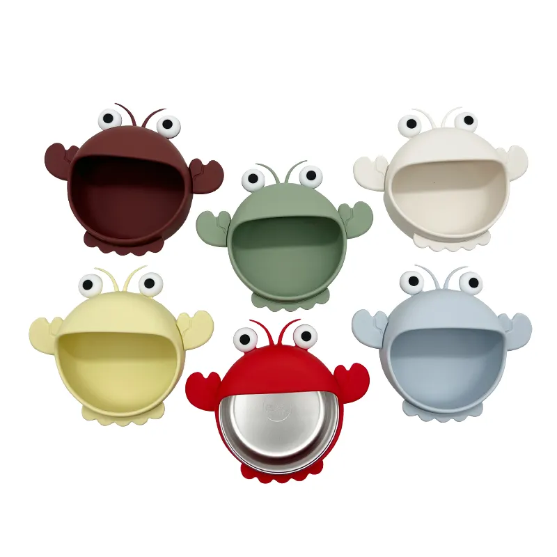 Factory Wholesale High Quality Lobster Shape Silicone Feeding Divided Suction Baby Plate Set For Babies