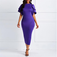 Vestido Midi Cruzado Elegante para Mujer, Diseño Otoñal, con Volantes, Media Manga, Cintura Alta y Efecto Levanta Glúteos