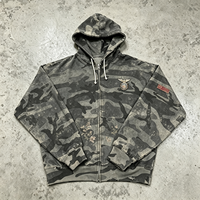 Hoodie Zip Camo Heavyweight Sun Faded Vintage Wash dengan Bordir Bunga, Pakaian Merek Fashion Pria Grosir