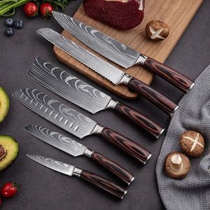 Offre Spéciale : Ensemble de Couteaux de Cuisine en Acier Damas avec Lame Laser et Manche en Bois Pakka - Product Image 1