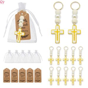 QQ PAFU Baby Shower Baptême Chrétien Prière Cadeaux Première Communion Jour Croix Porte-clés avec Cartes de - Product Image 4