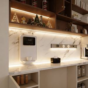 Aparador de Comedor de Alta Gama con Materiales Mixtos - Nogal, Crema y Mármol, Iluminación LED + Estación de Bebidas para Hogares de Lujo - Product Image 2