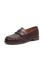Mocassins en cuir de vachette marron pour femmes, style à enfiler, chaussures décontractées pour le travail