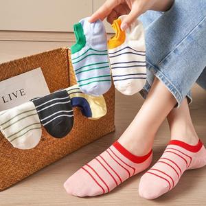 Chaussettes basses décontractées pour femmes, été, fines, en polyester/coton, rayées, antibactériennes, nouveau style, design invisible, antidérapantes - Product Image 2