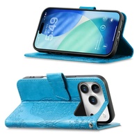 Étui portefeuille à rabat pour iPhone 18 17 Pro Max avec porte-cartes, motif papillon et fleur en relief, en cuir PU