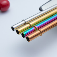 Vente en gros de paille bombée en acier inoxydable fente pour carte de 8mm paille antidérapante pour gobelet de voiture paille en métal de couleur