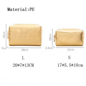 Pochette de maquillage de haute qualité en cuir PU argenté avec fermeture éclair or rose, étui de beauté - Product Image 5