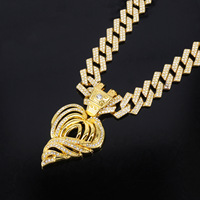 Collier cubain style européen et américain, cool, hip-hop, rap, en alliage de zinc doré, avec pendentif cœur creux incrusté de diamants, pour hommes et femmes