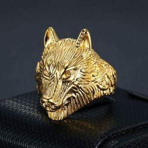 Wolf Head Men's <b>Ring</b> Gold Plated <b>Titanium</b> Steel Animal Jewelry Gift For Men - Product Image 2