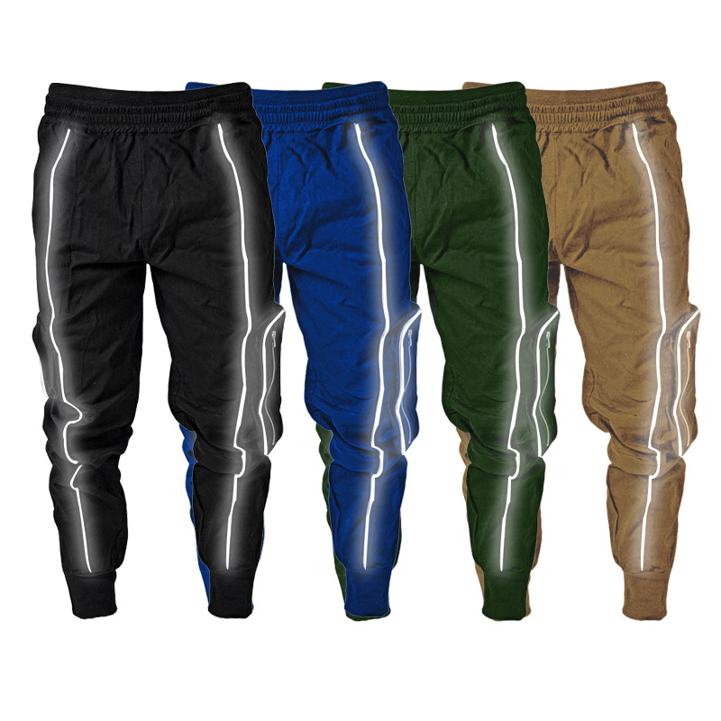 streetwear trouser hip hop joggers pants with side pockets fashion trousers male cargo pants men techwear reflective pants