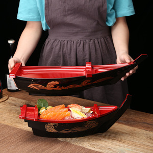 Bandeja de servicio de barco Sashimi negro rojo japonés, restaurante japonés, barco de Sushi ABS con logotipo personalizado - Product Image 1