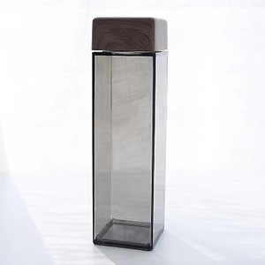 480ml Custom Logo New Outdoor Portable Plastic Clear Milk Juice Water <b>Drink</b> <b>Bottle</b> Wood Lid Plastic Square Water <b>Bottle</b> - Product Image 5
