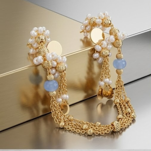 Ensemble de collier Mala italien en argent 925, chaîne à plusieurs rangs dorée avec perles, bijoux avec boucles d'oreilles pour femmes, tendance - Product Image 4