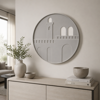 Art déco Sand Dune House Round Wall Art (LK-25178) - Décoration murale en MDF pour salon