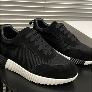 2026 New Premium <b>Black</b> <b>Suede</b> Mesh Sneakers Men's Two Tone White Sole Casual Lace-Up Trainers - Product Image 1