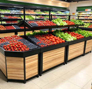 Étagère de présentation de fruits et <span class=keywords><strong>l</strong></span>égumes noire haute capacité - Idéale pour les supermarchés, les épiceries et les magasins d'aliments biologiques - Product Image 1