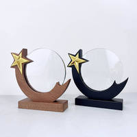 Trophée en cristal sur base en bois noir et brun personnalisé, étoile en métal doré, cercle, plaque de trophée en cristal