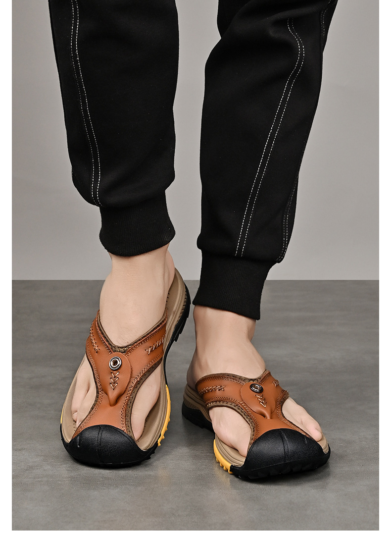 New Men Sandals and Slippers Outside Flip Flops Breathable Thick-Soled Toe Sandals