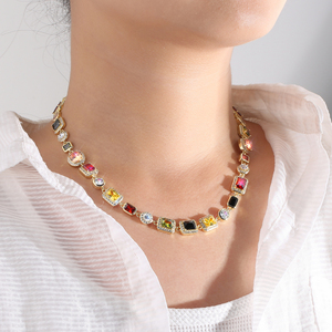Collana <span class=keywords><strong>con</strong></span> perline <span class=keywords><strong>con</strong></span> pietre preziose multicolori da donna gioielli Zirconia Tennis 18K placcato <span class=keywords><strong>oro</strong></span> colorato pietra gemma catena da uomo - Product Image 6