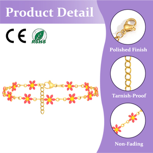 <strong>Wholesale</strong> Women's Stainless Steel White Oil-Dripped Heart Flower Cherry 14K Gold Chic Elegant Versatile <strong>Fashion</strong> <strong>Jewelry</strong> Bracelet - Product Image 3