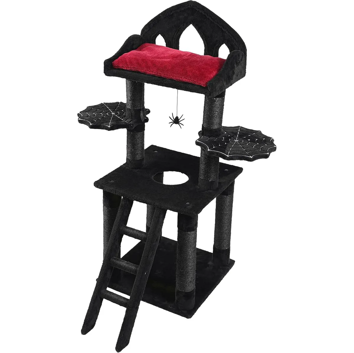 Regal gothic Cat Tree: 51 Zoll Schwarzer Thron-Bett, gespenstische Spielzeuge, Spinnennetz-Perche und Sisal-Kratzstöcke  Majestätische Ruhe für Ihre Katze