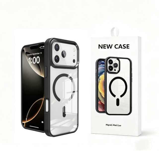 Luxury Clear Transparent Back Magnetic Phone Case Metallic Camera and Buttons for iPhone 18 Pro Max Shockproof Magnetic Case