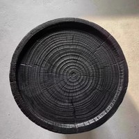Table basse moderne en bois massif de souche d'arbre, plateau en verre, structure métallique, écologique, portable, design silencieux, en bois carbonisé noir