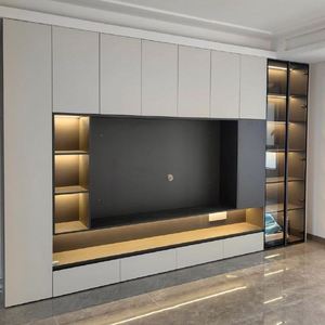 HUIPINJU Mueble de TV de diseño moderno de lujo de madera de diseño simple montado en la pared para sala de estar - Product Image 1