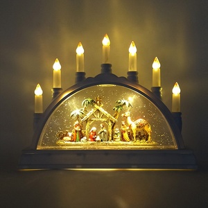 Decorazioni Natalizie Scena della Sacra Famiglia in Resina Lanterna con Acqua Vorticosa Illuminata a LED Bianco Caldo con Candela LED - Product Image 4