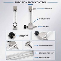 6~60,25~250,100~1000ml/menit Rotameter Kaca Stainless Steel Presisi Tinggi Pengukur Aliran Cairan Udara CO2 Oksigen Hidrogen Argon Gas