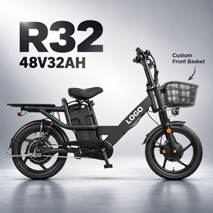 Bicicleta Eléctrica R32 48V 32Ah con Marco de Acero de 20 Pulgadas, Motor sin Escobillas y Canasta Delantera Personalizada - Product Image 1