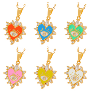 Collar de Corazón con Ojo Turco Bañado en Oro de 18K, Colgante de Esmalte Colorido, Joyería Fina con Circonitas para Mujer, Protección, Regalo de la Suerte, de Moda - Product Image 2