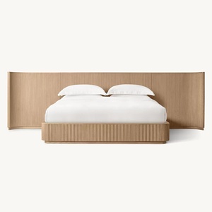 カスタムメイドの高級クイーン・キングサイズ無垢材ベッド、ソフトスタイル寝室家具、ヴィラ用拡張ヘッドボード付き寝室ベッドセット - Product Image 4